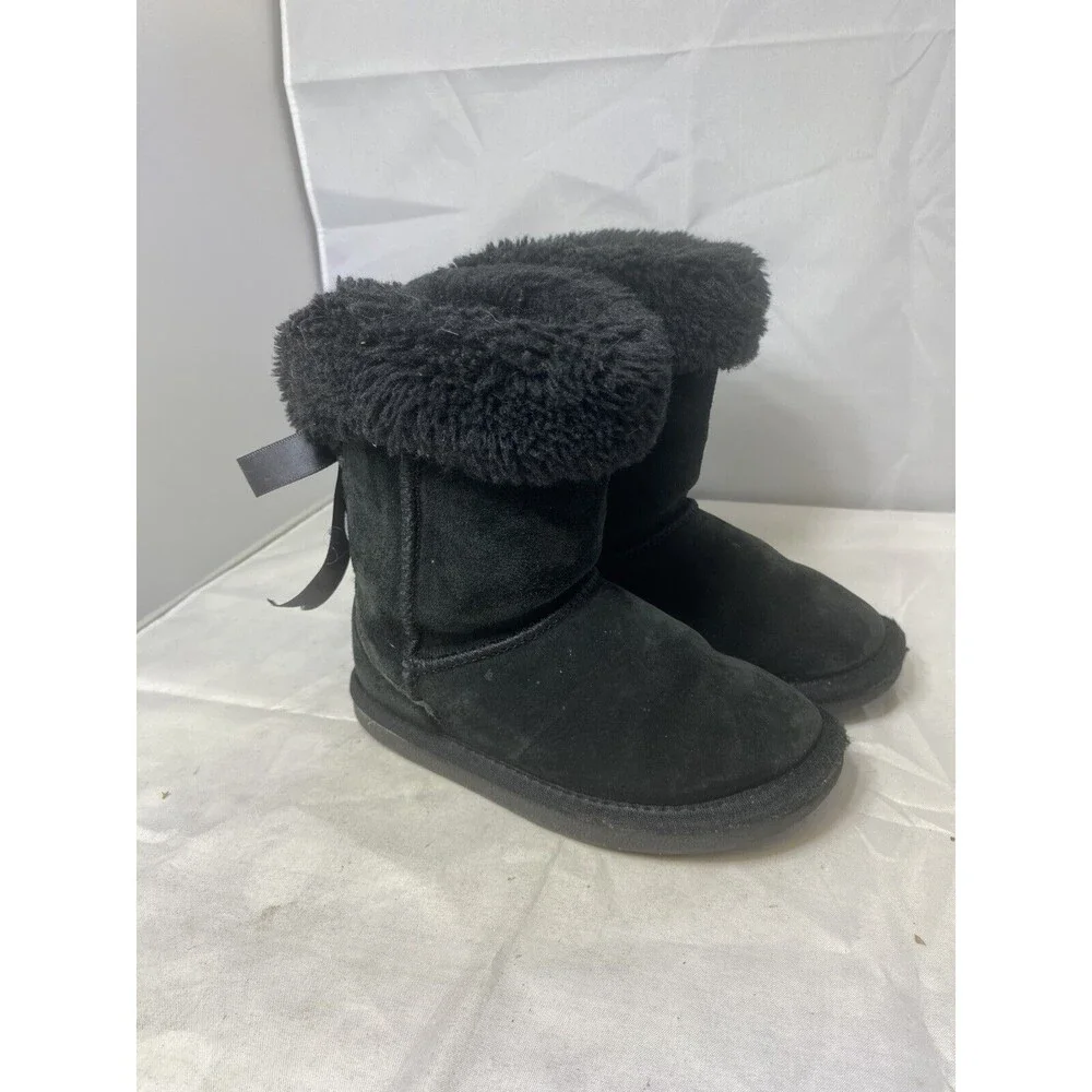 LAMO Suede Girls Pull-On Fleece Lined Winter Snow Black Boots/Shoes Size 12y
